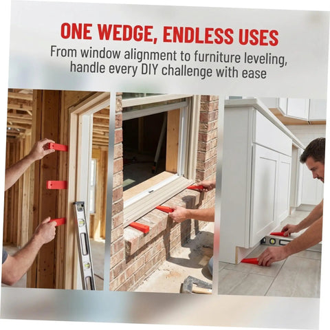 Heavy Duty Red Leveling Wedges 20 Pack Polymer Shims For Window And Furniture Installations positioned under windows and cabinets