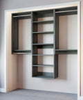 Sleek Modular Closet Organizer Wall Mounted Kit With Heavy Duty Hanging Rods Adjustable Shelves Smooth Glide Rails Grey Finish showing open shelving.