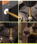 Easy Out Screw Extractor Set And Left Hand Drill Bit Kit for stripped screws and damaged bolts in use on various metal surfaces