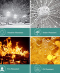 Weather, water, fire, and oil resistance icons related to Heavy Duty Dryer Extension Cord 4 Prong 30 Amp NEMA Cord.