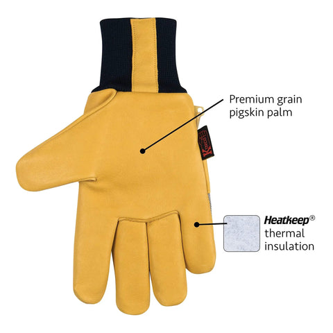 Premium Leather Work And Ski Gloves For Everyday Tough Tasks, pigskin palm and HeatKeep insulation, blue collar performance design.