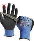 Air Skin Ultra Thin Cut Resistant Work Gloves With Sick Grip For Fishing Gardening And Yard Projects Lightweight Touchscreen Ready 3D Comfort Fit For Men And Women Extreme Protection You Can Feel showing front and back view with knife test.