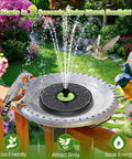 Upgraded Glass Panel Solar Fountain Pump for Bird Bath and Garden Pond Floating No-Installation Water Fountain With 7 Nozzle Modes Delivers 12 To 20 Inch Spray Durable Black Outdoor Decor with birds bathing