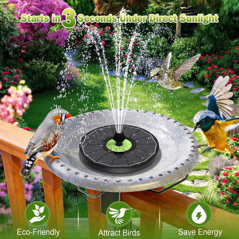 Upgraded Glass Panel Solar Fountain Pump for Bird Bath and Garden Pond Floating No-Installation Water Fountain With 7 Nozzle Modes Delivers 12 To 20 Inch Spray Durable Black Outdoor Decor with birds bathing