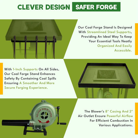 Beginner Friendly Coal Forge Stand With Fire Pot And Hand Blower Blacksmith Forge Starter Kit features, design, and components.