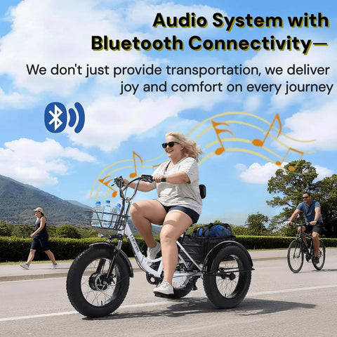 Electric Tricycle For Adults With Fat Tire Folding 20x4 Inch Wheels, 750W 48V E Trike, woman riding on road