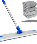 18 Inch Microfiber Flat Mop With Heavy Duty Stainless Steel Handle And Durable Aluminum Base for wet and dry floor cleaning, shown with cleaning pads.