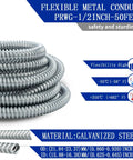 Half Inch Flexible Steel Electrical Conduit Kit, 50 Feet, Galvanized Steel, Temperature Range Displayed