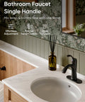 Oil Rubbed Bronze One Hole Bathroom Faucet With One Handle Lever, Rustic Lavatory Basin Mixer Tap on white countertop