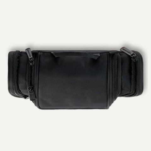 Spacious Hanging Toiletry Bag With Durable 1680D Polyester Large Capacity Dopp Kit Multiple Compartments Leakproof Lining Must Have Travel Organizer Black, top view showing zippers