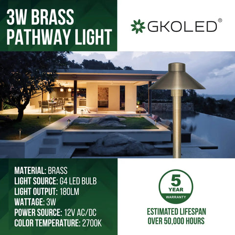 Solid Brass Pathway Lights 2 Pack Low Voltage Landscape Walkway Lighting With 3W G4 LED Bulbs 2700K Warm White Outdoor Waterproof Accent Lighting 12V AC DC Rugged Slot Spike Built Tough For Curb Appeal next to modern house