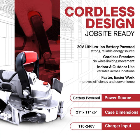 Close-up of 20V Cordless Undercut Saw Kit with 8000 RPM for door jambs, trim and flooring, showing battery and ergonomic handle.