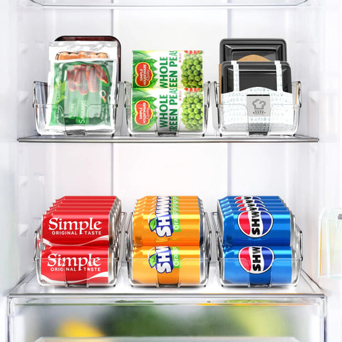 Slick Soda Can Organizer And Drink Dispenser Set Of Two For Fridge Or Pantry With Auto Roll Front To Keep Standard 12 Oz Cans Rolled Right Out Without The Hassle