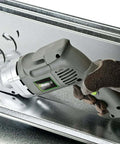 Genesis Electric Metal Cutting Shear 4 Amp 14 Gauge Swivel Head Variable Speed 0 To 2500 SPM 360 Degree Cutting Control 3 Blade System For Minimal Deformation in use cutting sheet metal