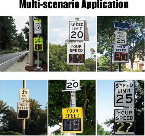 Solar Powered Radar Speed Sign With Real Time Speed Display for highways and speed limited roads, wireless setup, high visibility LED.