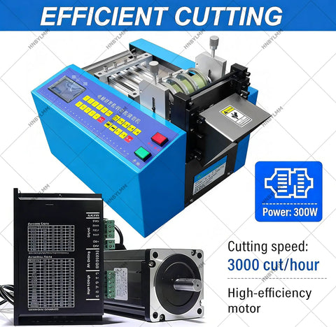 Fully Automatic Heat Shrink Tube Cutter Machine With Lcd Display 300W Electric Cable Cutting Tool Precision 0.1Mm Accuracy showing control panel and motor.