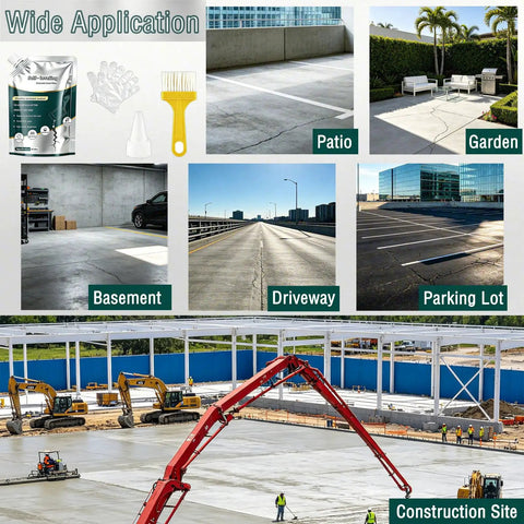 Wide application of Tough As Nails Concrete Crack Filler And Asphalt Driveway Sealer Six Pack in patio, driveway, and parking lot.