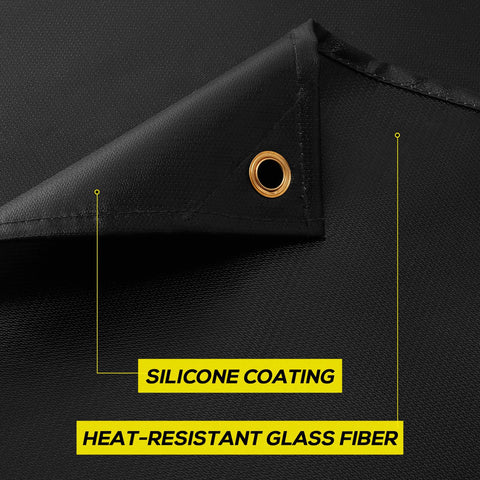 Close-up of 4x6ft Silicone Coated Fiberglass Welding Blanket Fireproof And Fire Retardant Beefed Up Heavy Duty Heat Shield with grommet
