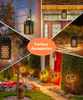 Various setups of Lit LED Atmosphere Speaker 2 Pack Waterproof Outdoor Bluetooth Speaker with torch light and LED lantern displayed.