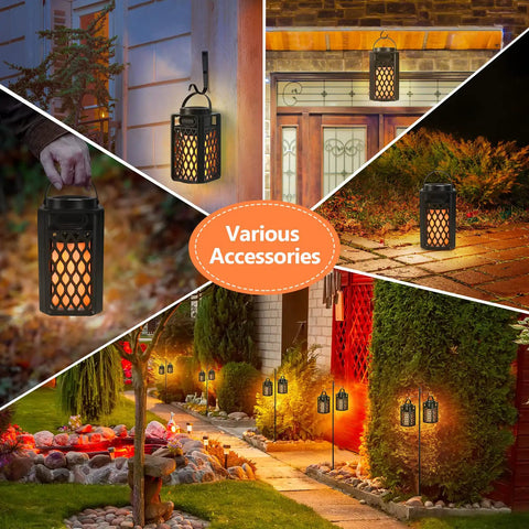 Various setups of Lit LED Atmosphere Speaker 2 Pack Waterproof Outdoor Bluetooth Speaker with torch light and LED lantern displayed.