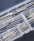 5 Set Cotter Pin Assortment Kit In 304 Stainless Steel, 90 Pieces, open plastic case showing polished pins for various uses