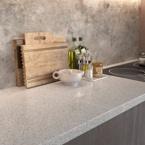 White Glossy Marble Contact Paper Peel and Stick Self Adhesive Removable Wallpaper for Countertops Kitchens Bathrooms and Cabinets Waterproof Durable 43 Square Feet Roll Easy to Clean on kitchen counter with utensils