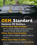 Six-piece pillar trim molding kit for 2015-2018 GM full-size SUVs front/rear B-pillars LH/RH.