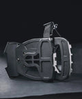 Toe Clip Cage Adapters for Look Delta pedals, black plastic, side view, compatible with Peloton and spin bikes, not Shimano SPD SL