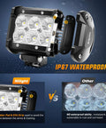 Led Pods 2 Pack 18W 1260LM Flood Off Road Lights with IP67 waterproof rating, comparing durable design with competitor's model