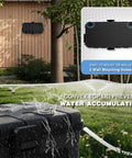Heavy Duty Outdoor Electrical Box With Six Cable Entry Ports IP54 Waterproof ETL Certified Tough As Nails Weatherproof Box For Power Strips Timers Plugs And Holiday Lights Lockable Padlock Holes On Both Sides Black mounted on wall with water-resistant feature.