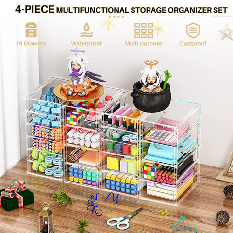 Real Talk No Fuss Clutter Crusher Game Changer Vanity Setup Easy Glide Bins Crisp Acrylic Cosmetic Holders with 19 drawers
