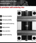 Built Tough Five Axis Self Centering Vise With Quick Swap Jaw Setup And Dead Nuts Alignment For Hassle Free Milling And Knockout Workholding Performance Erowa Compatible, showcasing precision clamping and sturdy design.