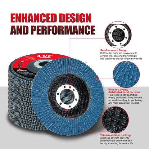 60 Pack Flap Discs 4 1/2 Inch For Angle Grinder Set With 40 60 80 120 Grit Type 29 Zirconia Abrasive Wheels 7/8 Inch Shank