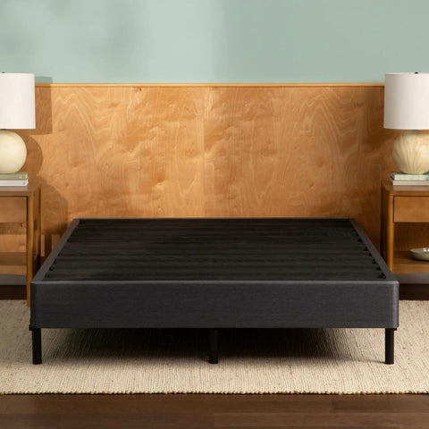 Queen Mattress Foundation Box Spring Alternative With No Sweat Assembly And 7 Inch Height Provides Rock Solid Bed Support For Hybrid Or Memory Foam Bed Frames Built Tough For Comfort And Style in stone grey fabric, minimalist design.