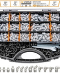 Vigruve Heavy Duty Grease Zerk Fittings Kit With 540pcs Galvanized Npt And Sae Metric Accessories Including Straight 45-90 Angled Nozzles Plus Caps And Wrench, assorted fittings in organizer