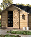 Wooden shed with sliding barn door using Five-Foot Box Rail Sliding Barn Door Hardware Kit With Wall Mount Track For Interior Openings