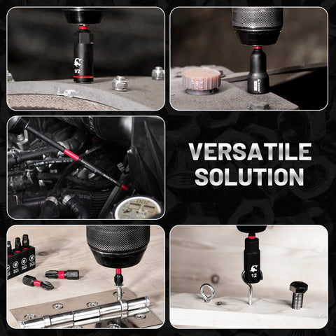 55 Piece Magnetic Impact Nut Driver Kit With Deep And Shallow Sockets in use on various fasteners and impact drills