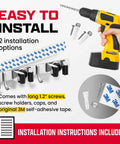 Two Pack Wall Mounted Broom and Mop Hanger Set With Stainless Steel Construction and Adhesive Mounting installation hardware