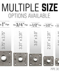 Half Inch Square Micro Mini Flange Fittings Set Black Malleable Iron For Standard Pipe Nipples And Fittings DIY Vintage Furniture Build 8 Pack Perfect For Shelves Lamps Tables And Art Projects, multiple size options chart