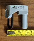 Upgraded Heavy Duty Right Hinge With Knockout Steel Core For Rubbermaid 5L40 Slide Lid Resin Shed Door Replacement Parts 3T17 3T17 2 And 3T17 3, grey hinge on measuring tape.