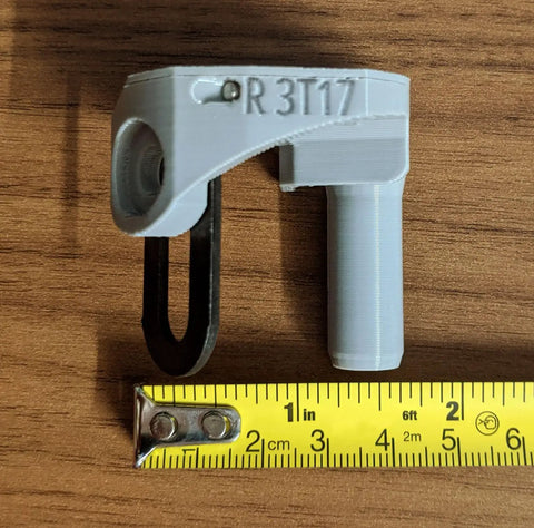 Upgraded Heavy Duty Right Hinge With Knockout Steel Core For Rubbermaid 5L40 Slide Lid Resin Shed Door Replacement Parts 3T17 3T17 2 And 3T17 3, grey hinge on measuring tape.