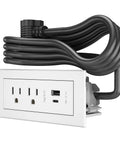 Radiant Furniture Power Center with USB C and USB A Recessed Power Strip 2 Outlets 10 Foot Cord White Low Profile Mount