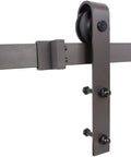 Close-up of 6.6 Ft Country Dark Coffee Steel Sliding Barn Door Hardware Set For Doors And Closets With Antique Finish Space Saving Barn Style