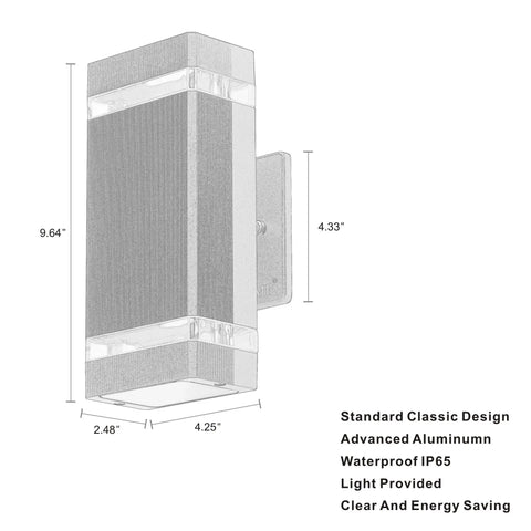 Diagram of 4 Pack LED Square Up And Down Outdoor Wall Lights Aluminum Waterproof Exterior Lamps 3000K 5W ETL Listed