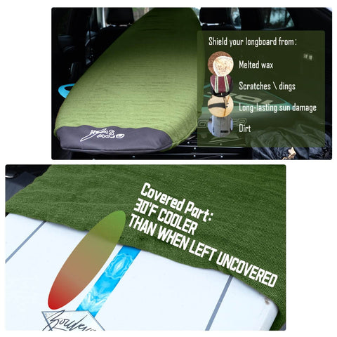 Fabric Sock For Nine Foot Six Longboard With Rounded Nose In Treetop Green Surfboard Cover That Shields Against Scratches Dings And Wax