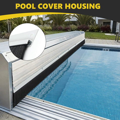 Heavy Duty Roll Up Garage Door Brush Seal 10 Foot Weather Stripping To Keep Drafts And Pests From Crashing Your Porch thick aluminum pool cover housing with black brush seal.