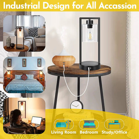 Industrial Table Lamps Set of 2 with Touch Control and USB Ports 3 Way Dimmable for Bedroom Office Living Room