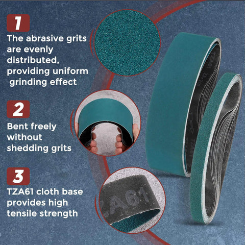 10 Pack Heavy Duty Sanding Belts 1/2 X 12 Inch At 60 Grit Premium Zirconia Abrasives featuring uniform grit distribution and bendable design.