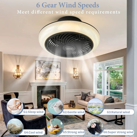 Super Quiet 18 Inch Ceiling Fan With Lights And Remote Control, Modern Flush Mount DC Motor in a living room setting