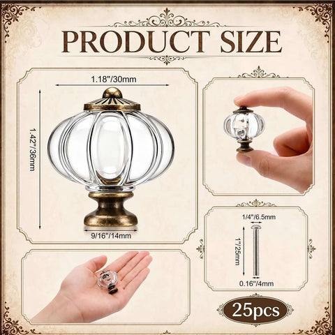 Crystal Pumpkin Cabinet Knobs 25 Pieces Clear Acrylic Drawer Pulls With Screws Vintage Round Dresser Knob size and details